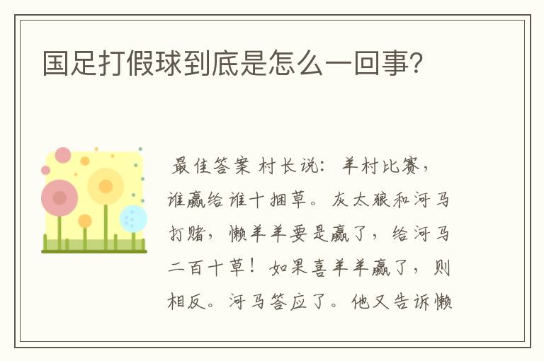 国足打假球到底是怎么一回事?