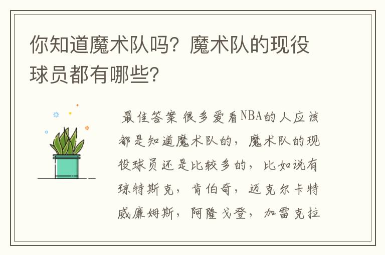 你知道魔术队吗?魔术队的现役球员都有哪些?