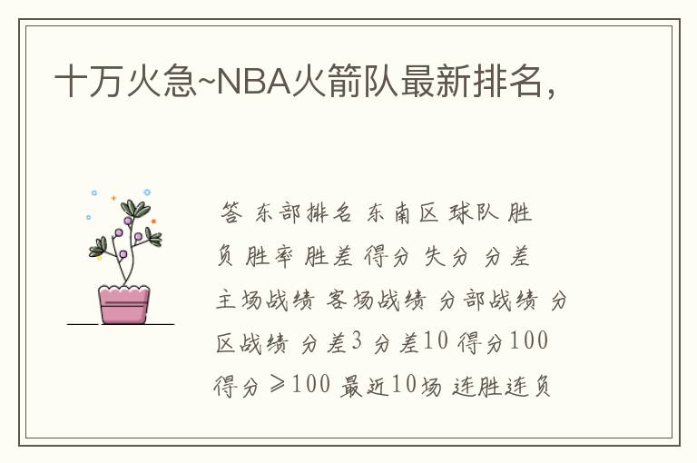 十万火急~NBA火箭队最新排名,