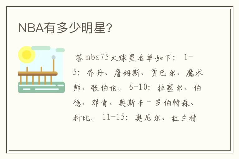 NBA有多少明星?