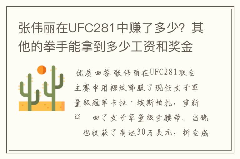 张伟丽在UFC281中赚了多少?其他的拳手能拿到多少工资和奖金?