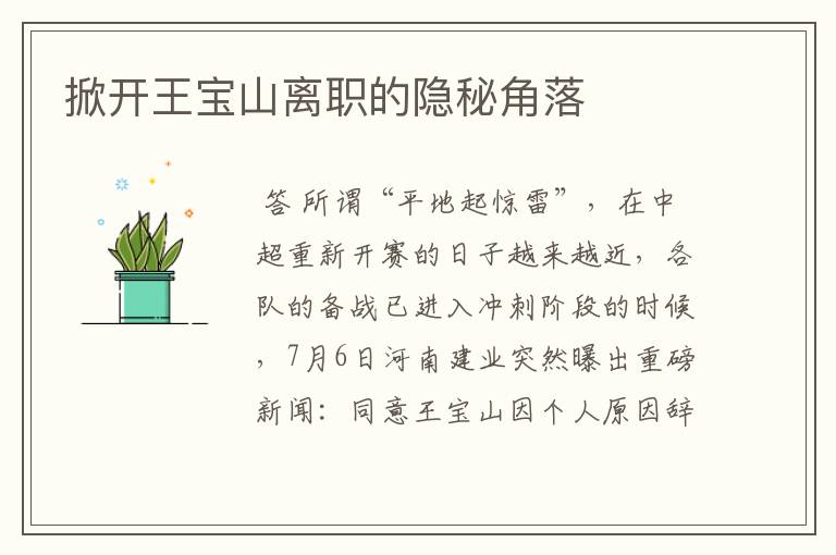 掀开王宝山离职的隐秘角落