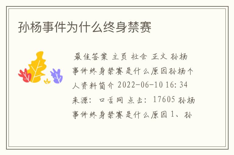 孙杨事件为什么终身禁赛