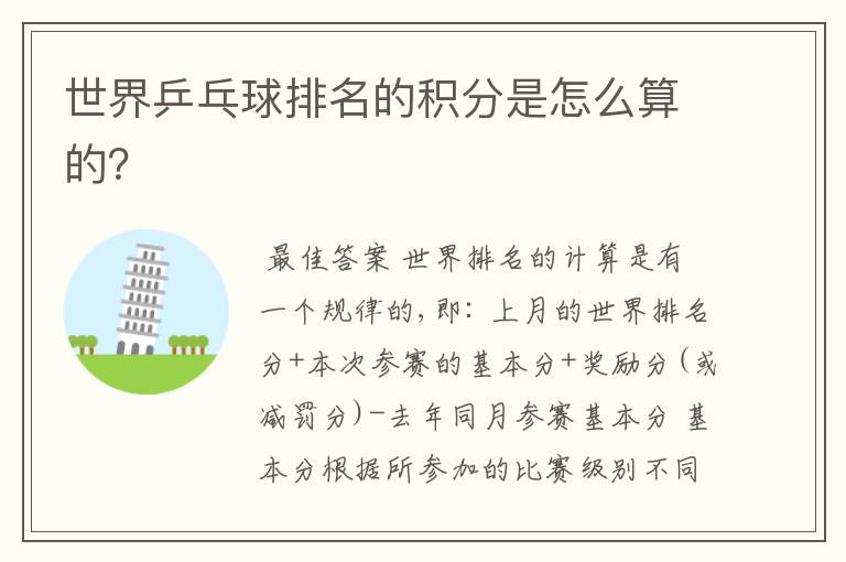 世界乒乓球排名的积分是怎么算的?