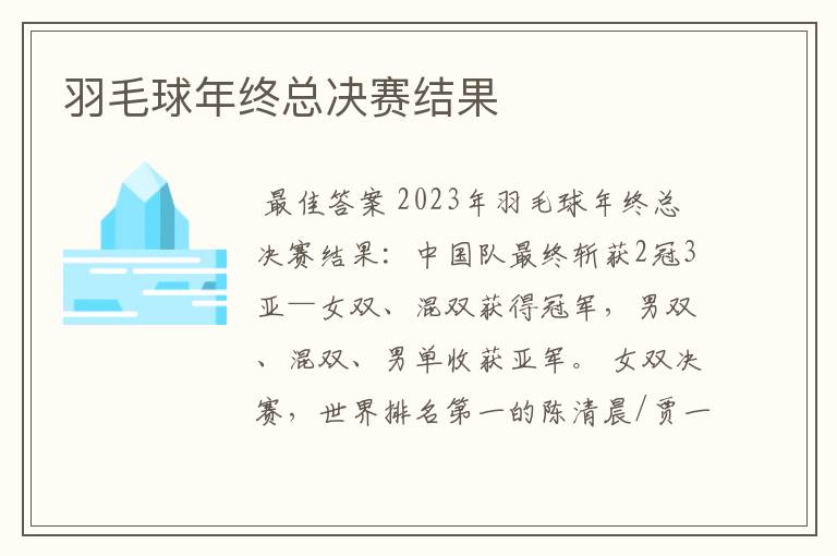 羽毛球年终总决赛结果