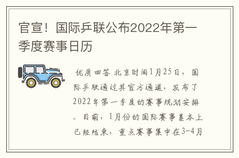 官宣!国际乒联公布2022年第一季度赛事日历
