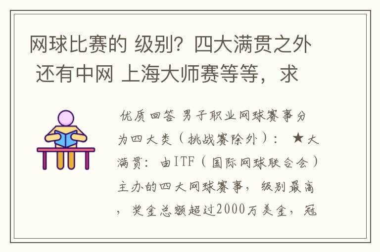 网球比赛的 级别?四大满贯之外 还有中网 上海大师赛等等,求详细的级别序列?