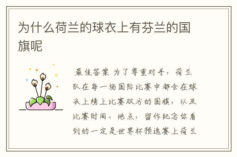 为什么荷兰的球衣上有芬兰的国旗呢