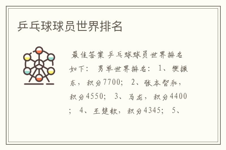 乒乓球球员世界排名