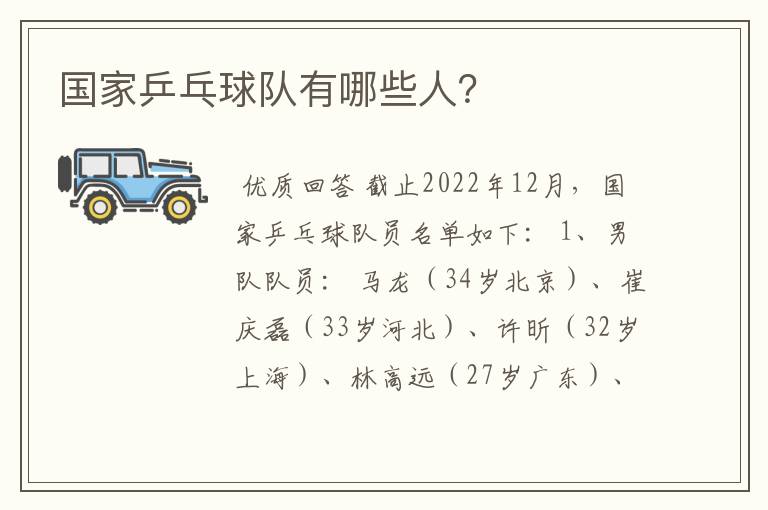国家乒乓球队有哪些人?
