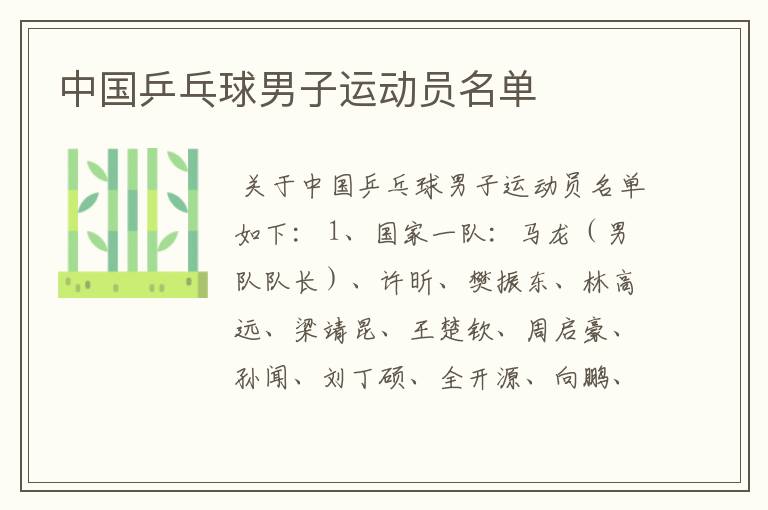 中国乒乓球男子运动员名单