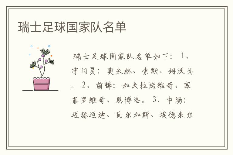 瑞士足球国家队名单