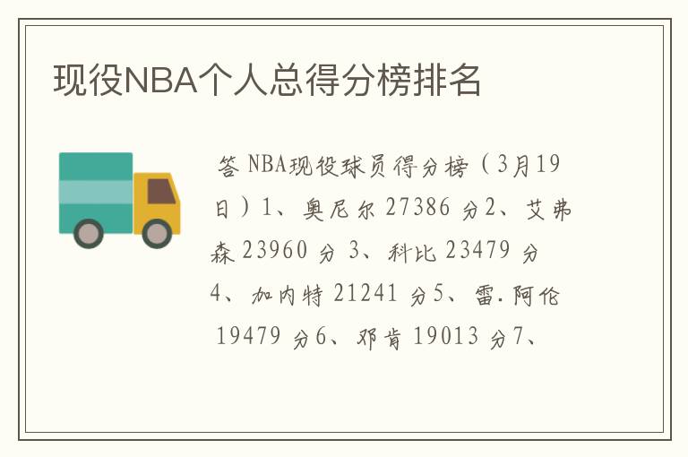 现役NBA个人总得分榜排名