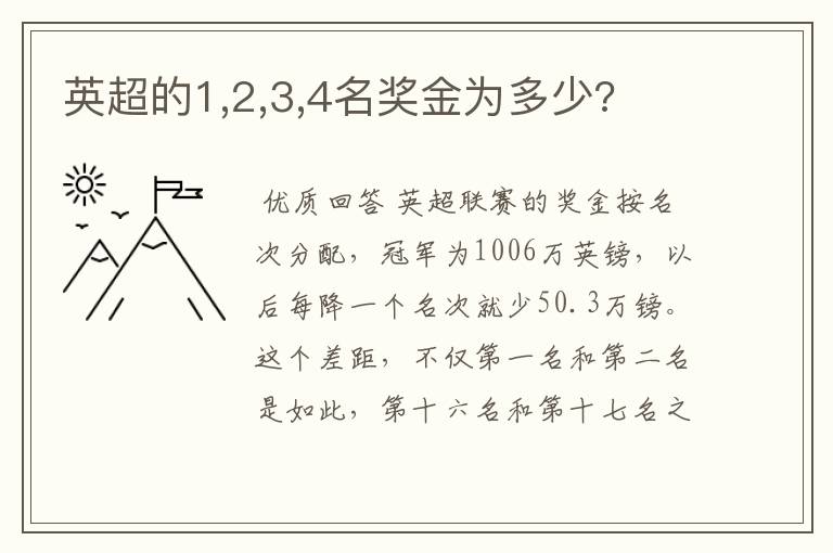 英超的1,2,3,4名奖金为多少?