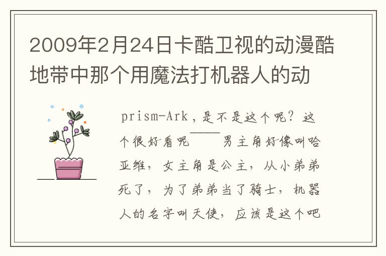 2009年2月24日卡酷卫视的动漫酷地带中那个用魔法打机器人的动画是什么名字?