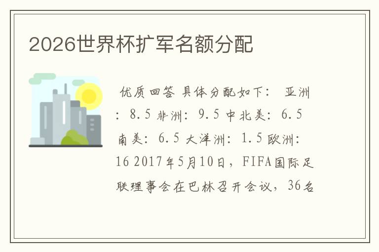 2026世界杯扩军名额分配