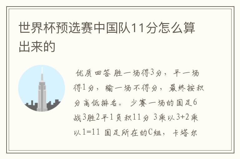 世界杯预选赛中国队11分怎么算出来的
