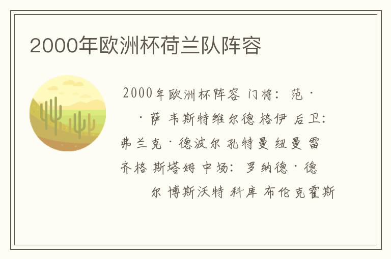 2000年欧洲杯荷兰队阵容