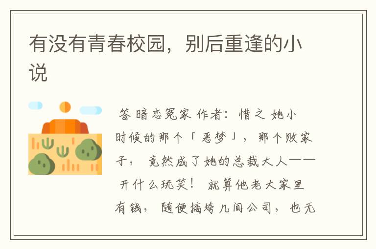 有没有青春校园,别后重逢的小说