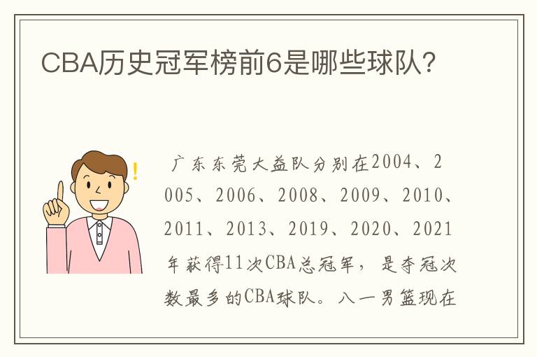 CBA历史冠军榜前6是哪些球队?