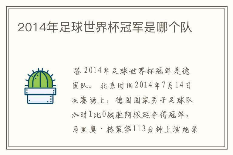 2014年足球世界杯冠军是哪个队