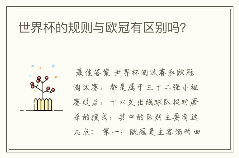 世界杯的规则与欧冠有区别吗?