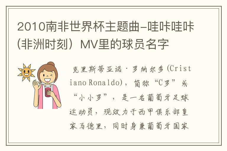 2010南非世界杯主题曲-哇咔哇咔(非洲时刻)MV里的球员名字