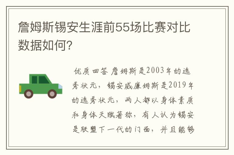 詹姆斯锡安生涯前55场比赛对比数据如何?