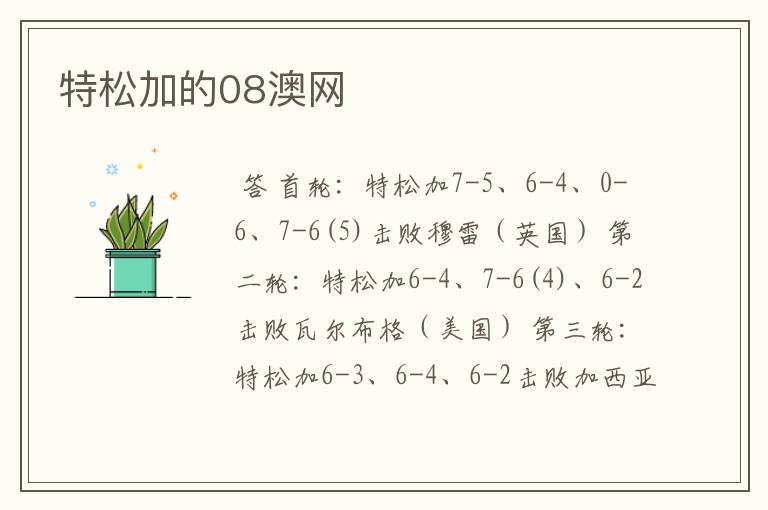 特松加的08澳网