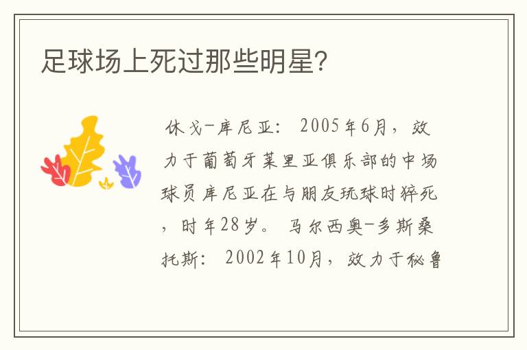足球场上死过那些明星?