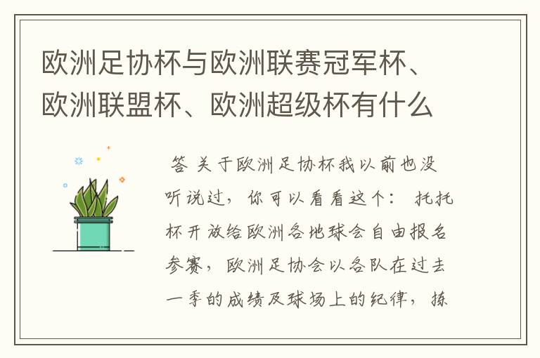 欧洲足协杯与欧洲联赛冠军杯、欧洲联盟杯、欧洲超级杯有什么区别?