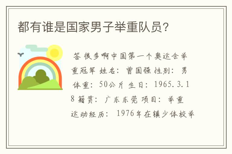 都有谁是国家男子举重队员?