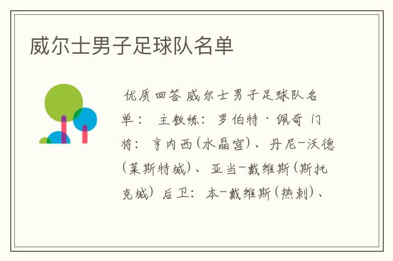 威尔士男子足球队名单