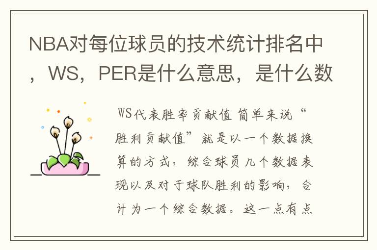 NBA对每位球员的技术统计排名中,WS,PER是什么意思,是什么数据的统计?