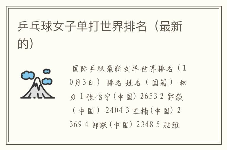 乒乓球女子单打世界排名(最新的)