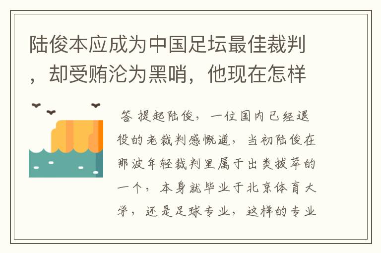 陆俊本应成为中国足坛最佳裁判,却受贿沦为黑哨,他现在怎样了?
