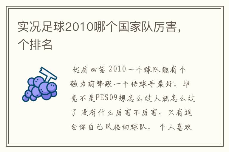 实况足球2010哪个国家队厉害,个排名