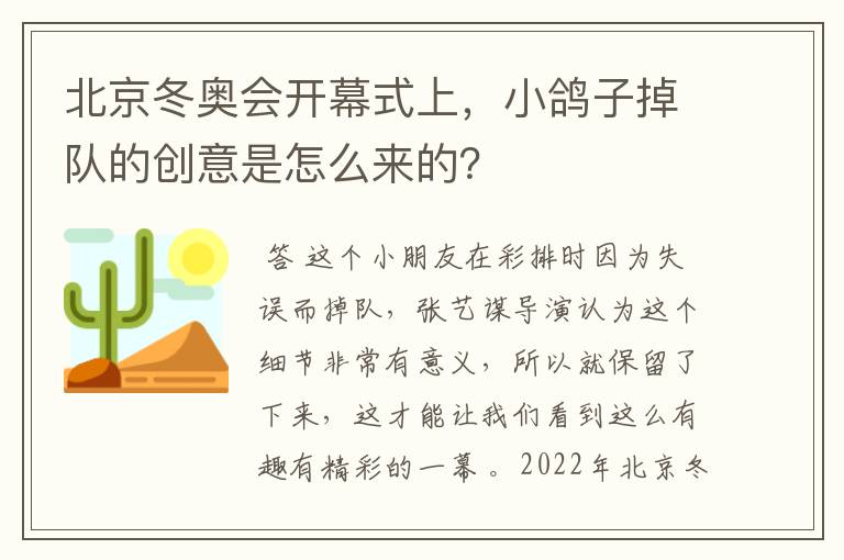 北京冬奥会开幕式上,小鸽子掉队的创意是怎么来的?