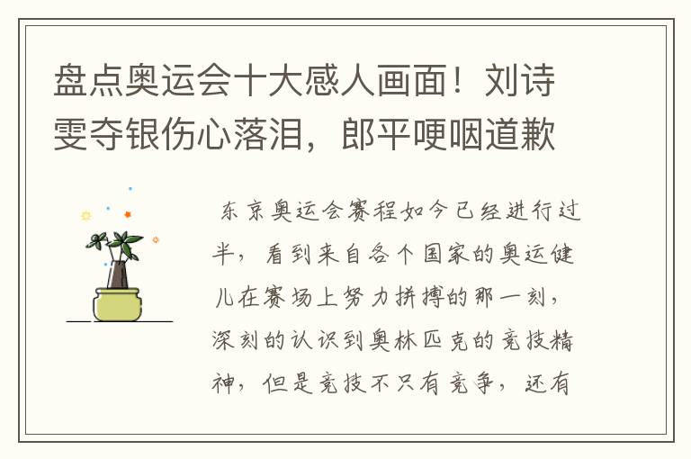 盘点奥运会十大感人画面!刘诗雯夺银伤心落泪,郎平哽咽道歉在内吗?