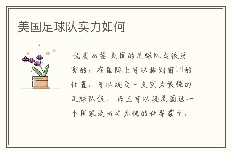美国足球队实力如何