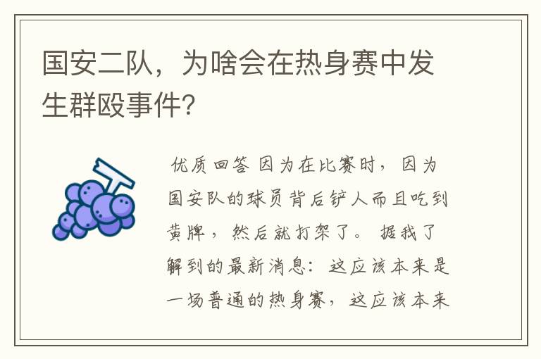 国安二队，为啥会在热身赛中发生群殴事件？