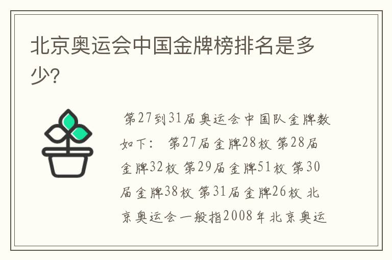 北京奥运会中国金牌榜排名是多少?