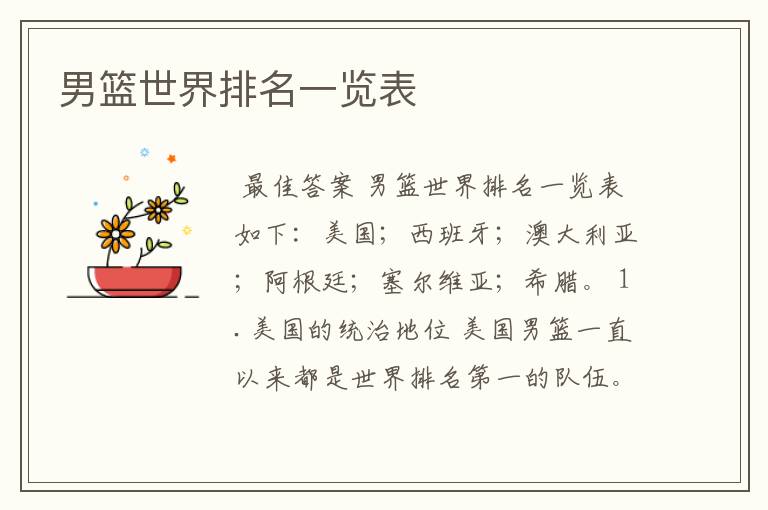 男篮世界排名一览表