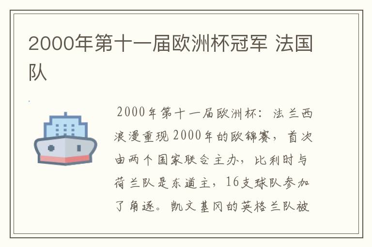 2000年第十一届欧洲杯冠军 法国队
