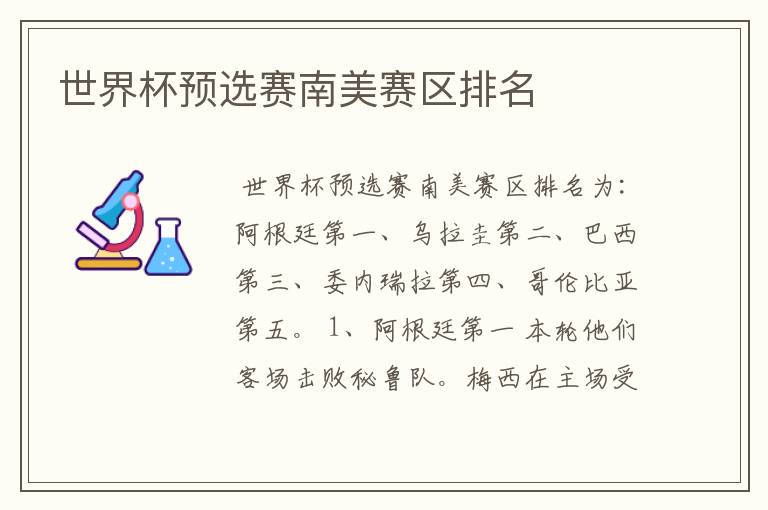 世界杯预选赛南美赛区排名