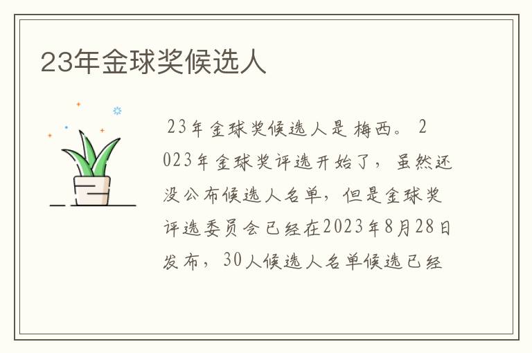 23年金球奖候选人