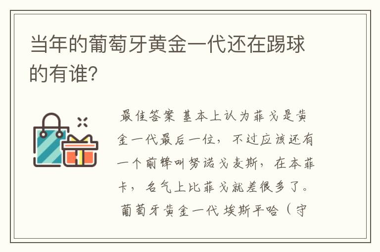 当年的葡萄牙黄金一代还在踢球的有谁?
