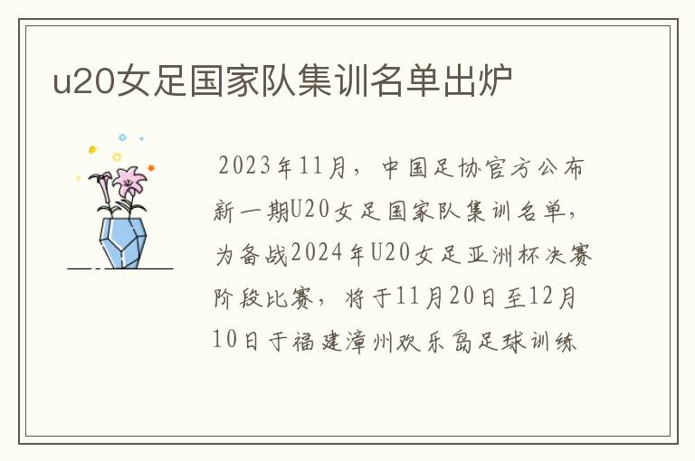 u20女足国家队集训名单出炉