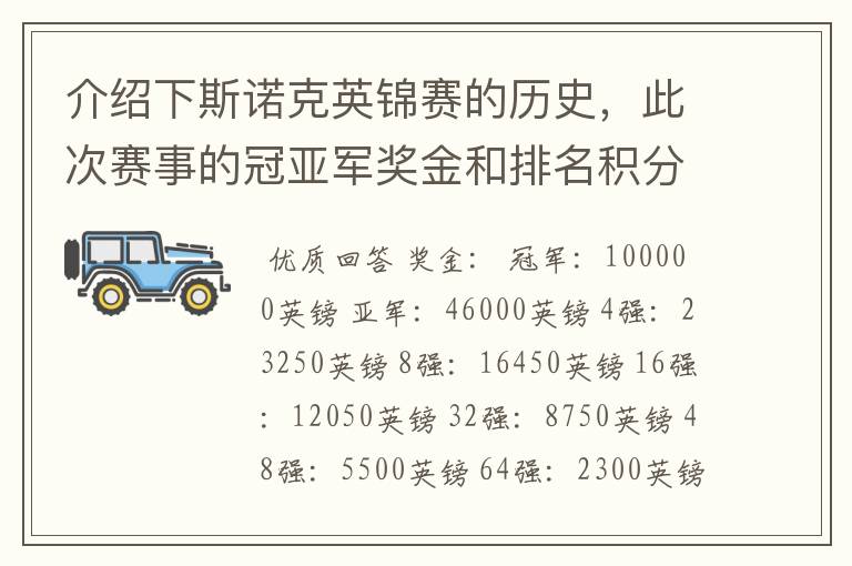 介绍下斯诺克英锦赛的历史，此次赛事的冠亚军奖金和排名积分各是多少？