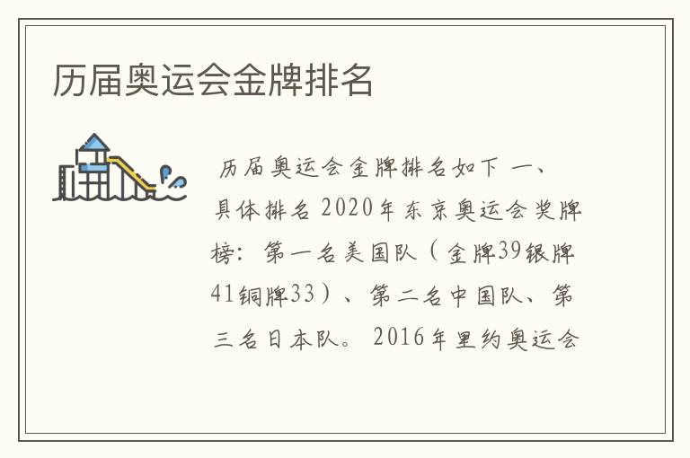 历届奥运会金牌排名